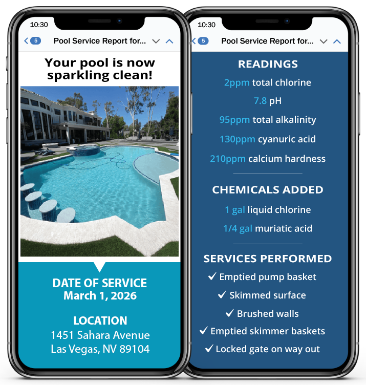 Weekly pool service report preview on mobile